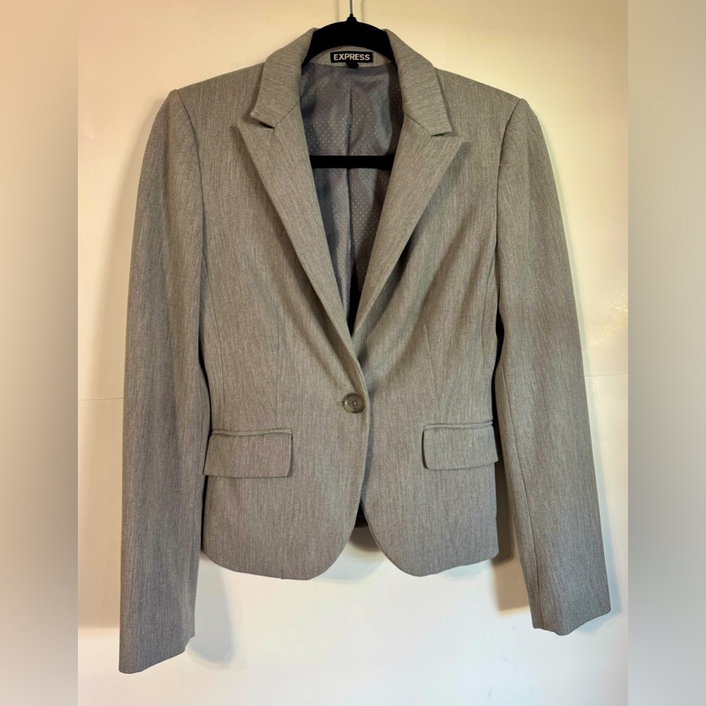 Express Single Breasted Hourglass Fitted Silhouette Blazer Light Grey Size 2